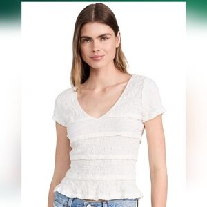 NWT Free People Women's Krystal Textured V-neck Tee White Size M Cottagecore